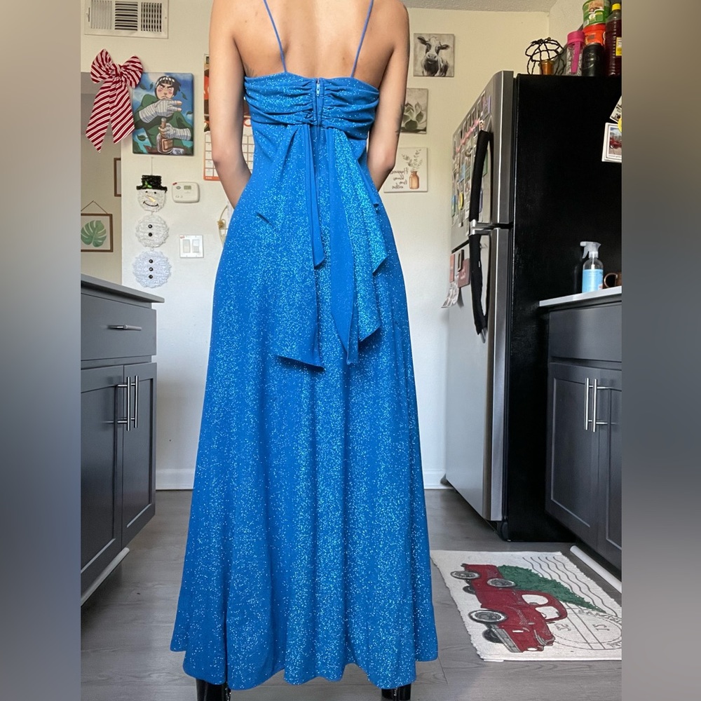 Vintage 90s Betsy & Adam Blue all-over glitter cocktail Dress By Linda Bernell